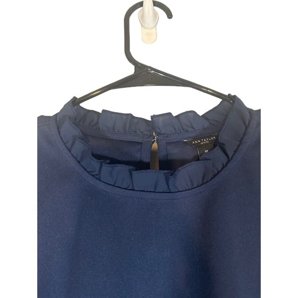 Ann Taylor Navy Blue Scalloped Neck Long Sleeve Dressy Blouse Women Sz SP - Picture 3 of 9